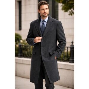Vintage Di Silvio Cashmere Blend Overcoat Gray Italian Fabric Mens 50R Coat